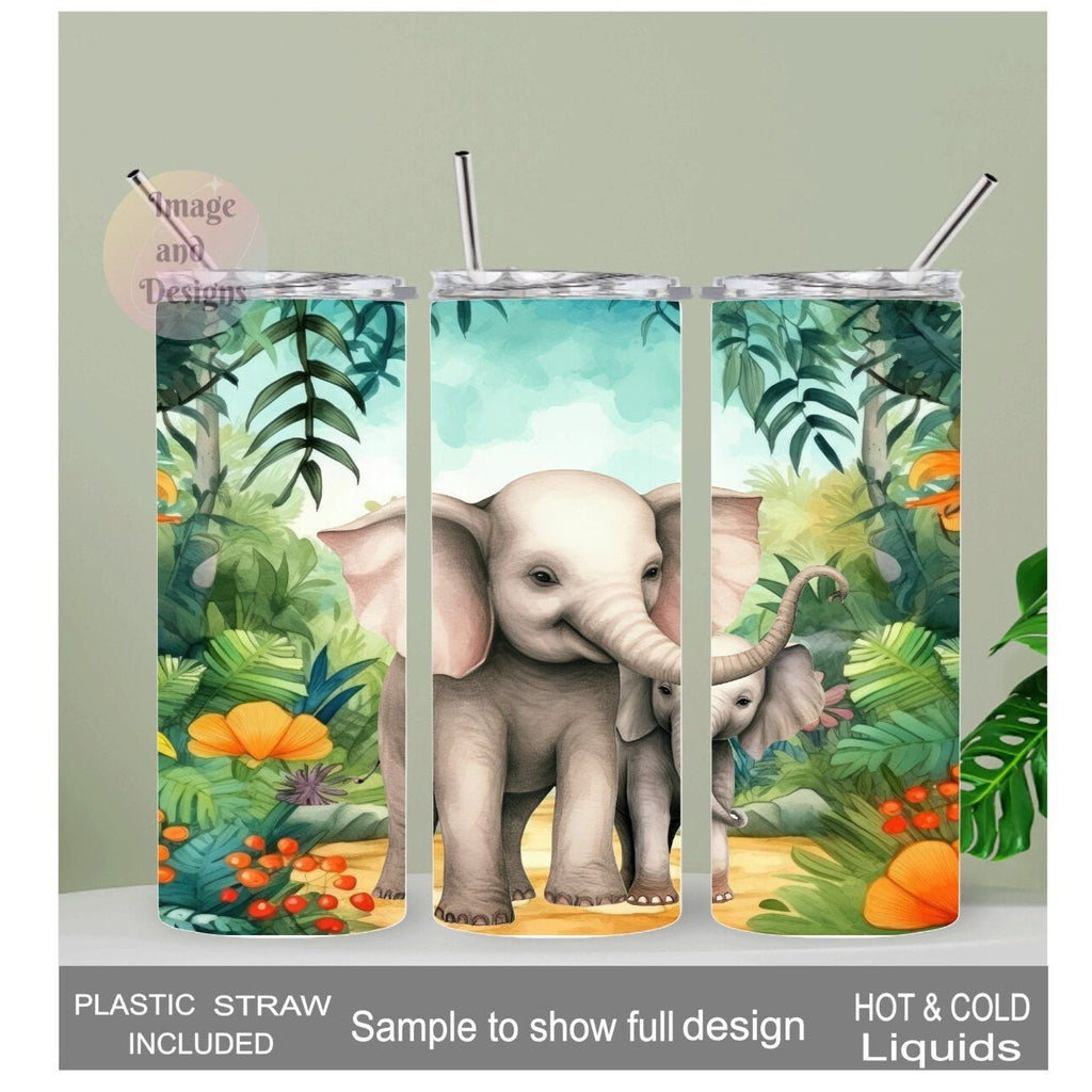 Elephant Tumbler 20oz With Reusable Straw, Can Be Personalized