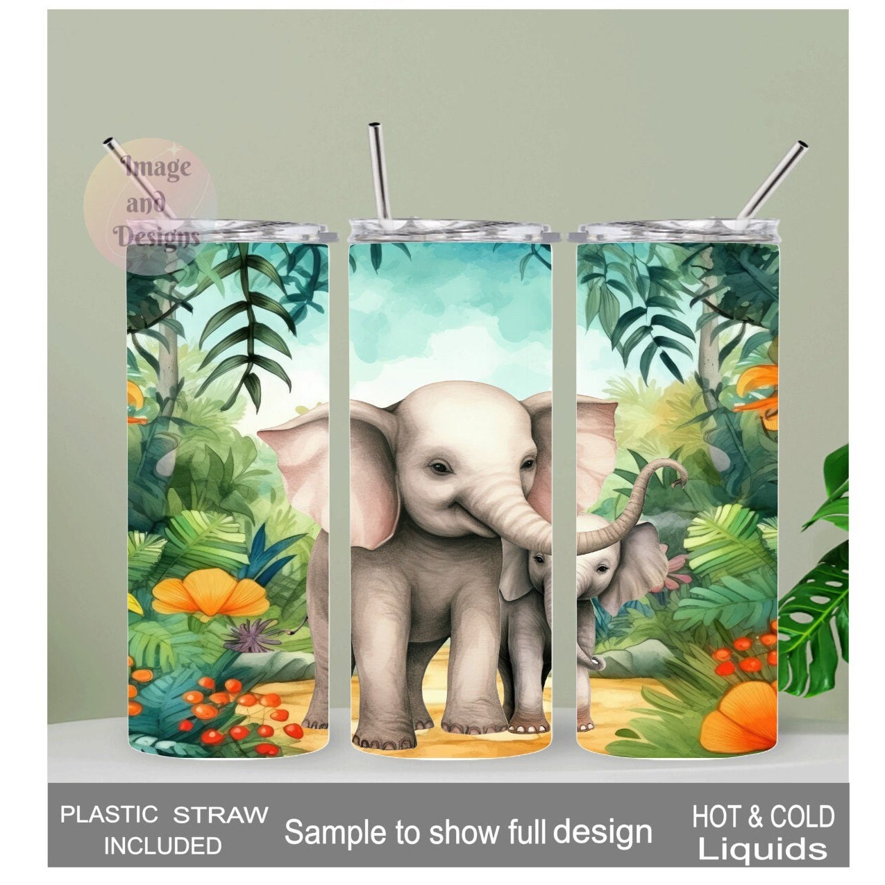 Elephant Tumbler 20oz With Reusable Straw, Can Be Personalized