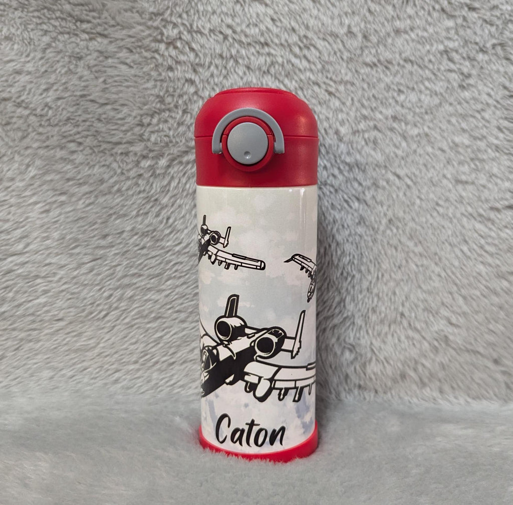 Kids A -10 Airplane Water Bottle 12oz With Reusable Straw Can Be Personalized