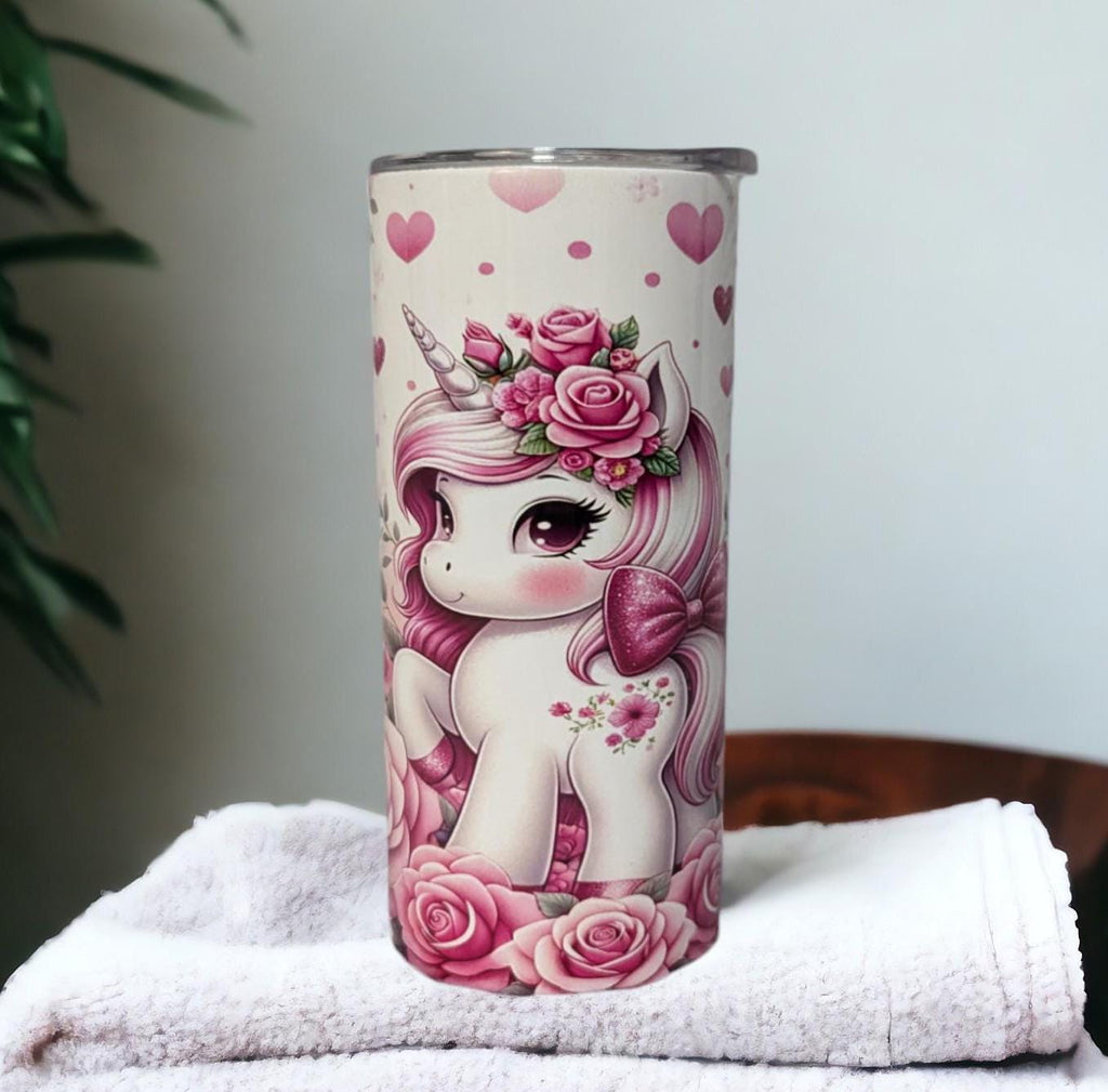 Adorable Kids Unicorn Pony Tumbler 15oz With Reusable Straw, Can Be Personalized