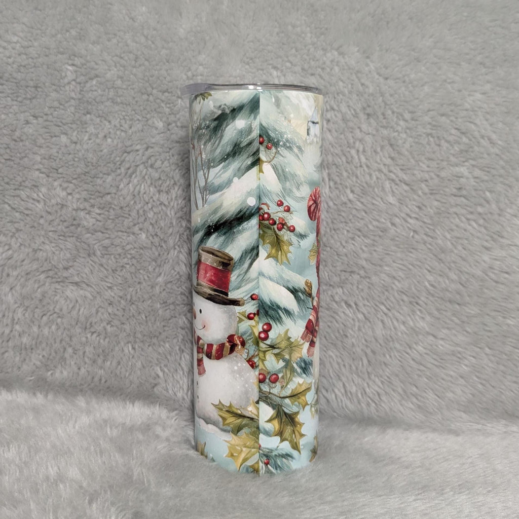 Festive Snowman Tumbler 20oz With Reusable Straw, Can Be Personalized