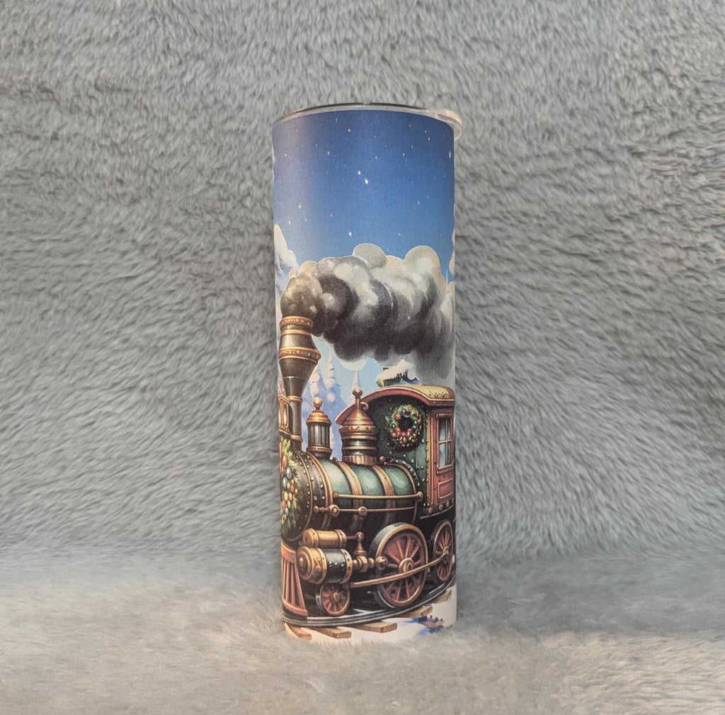 Christmas Train Tumbler 20oz With Reusable Straw, Can Be Personalized
