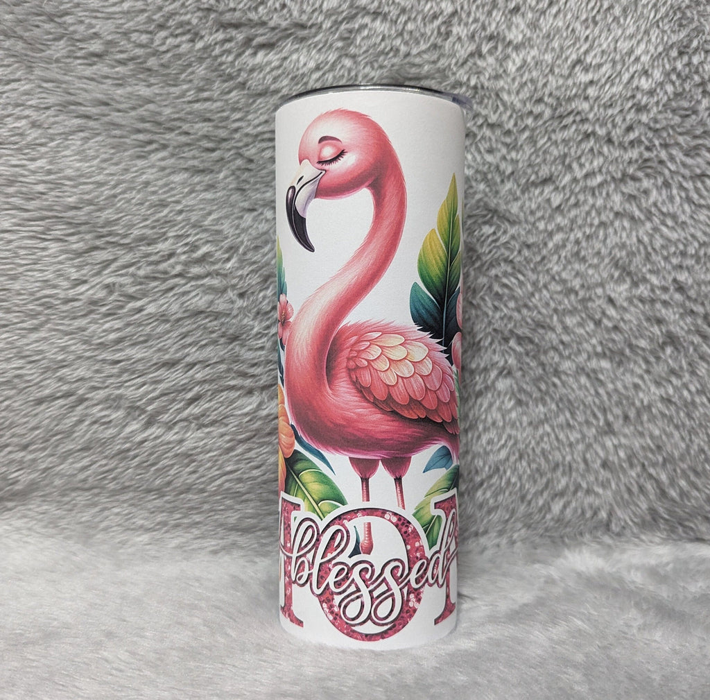 Blessed Mom Flamingo Tumbler 20oz With Reusable Straw