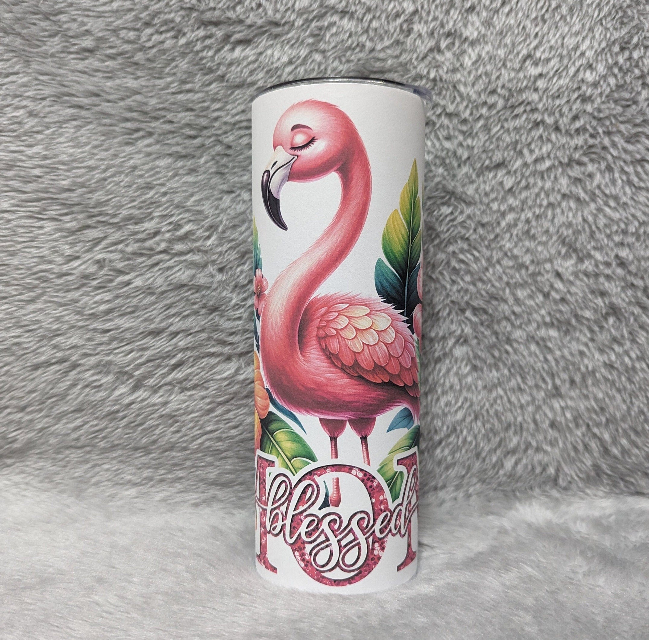 Blessed Mom Flamingo Tumbler 20oz With Reusable Straw