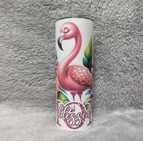 Blessed Mom Flamingo Tumbler 20oz With Reusable Straw