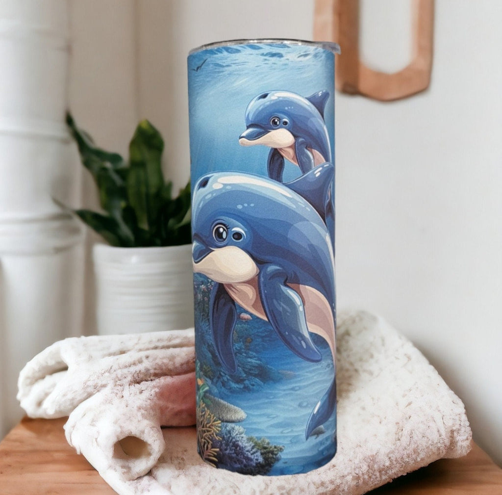 Dolphin Tumbler 20oz With Reusable Straw, Can Be Personalized