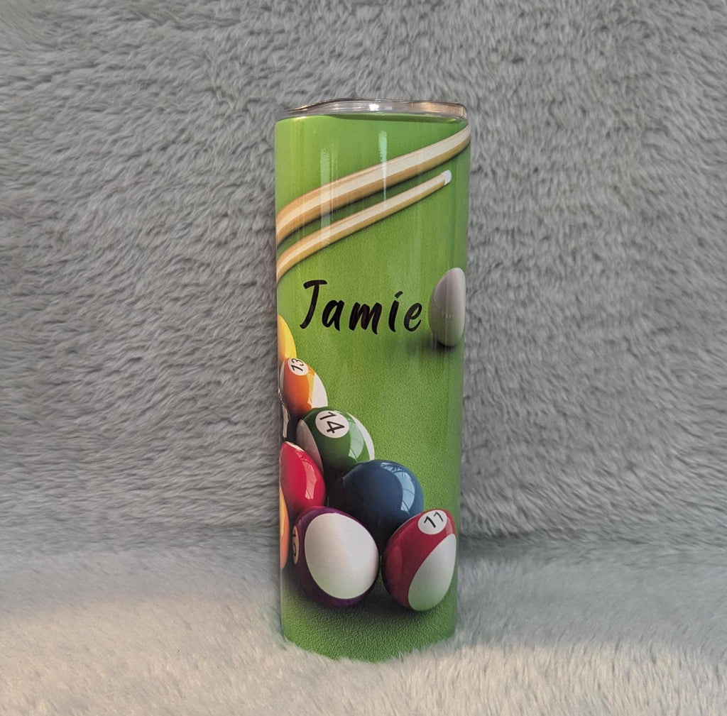 Pool Ball Table with Pool Balls Tumbler 20oz With Reusable Straw, Can Be Personalized