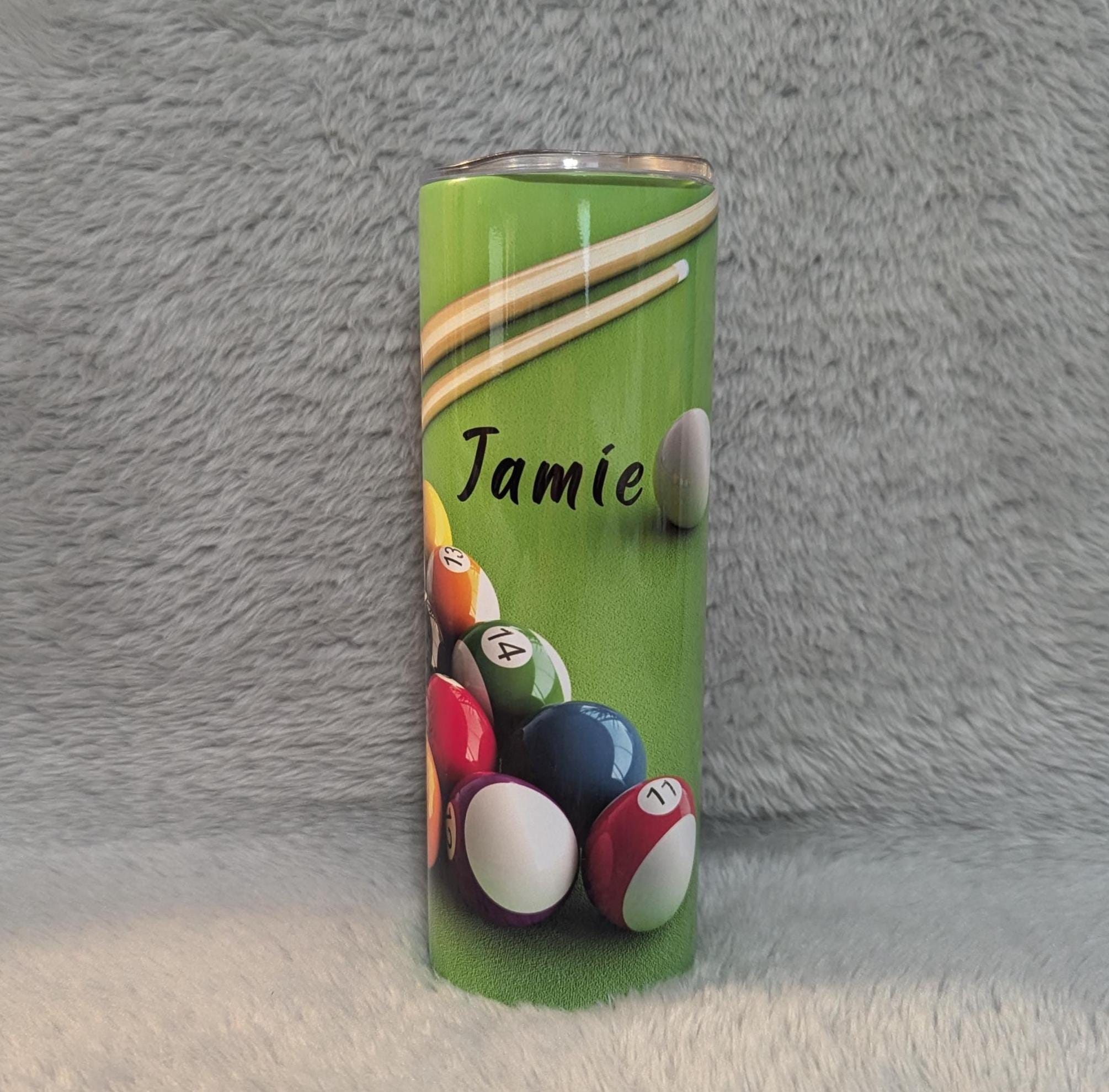 Pool Ball Table with Pool Balls Tumbler 20oz With Reusable Straw, Can Be Personalized