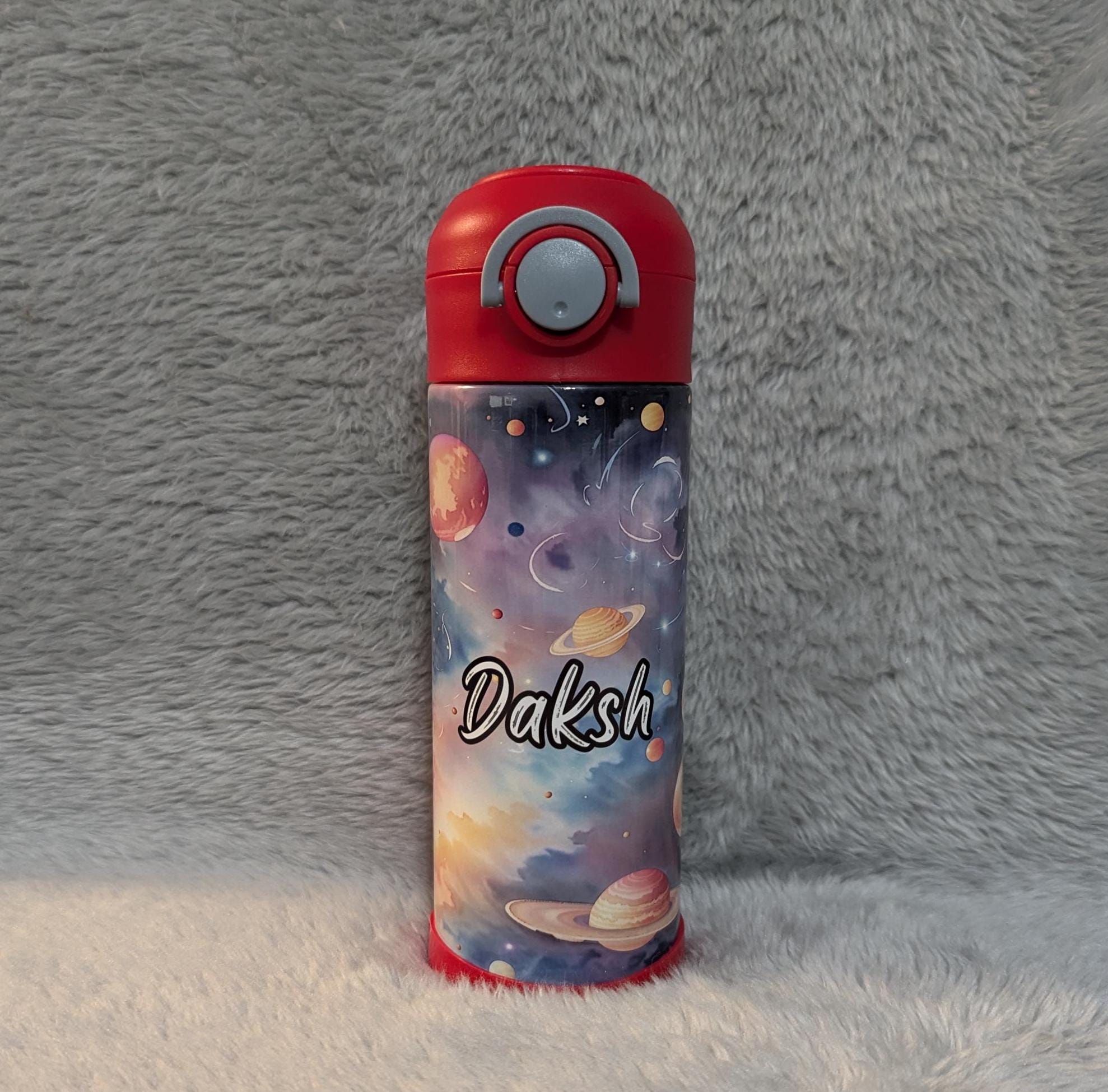 Kids Space Water Bottle With A Planet Design 12oz With Reusable Straw Can Be Personalized