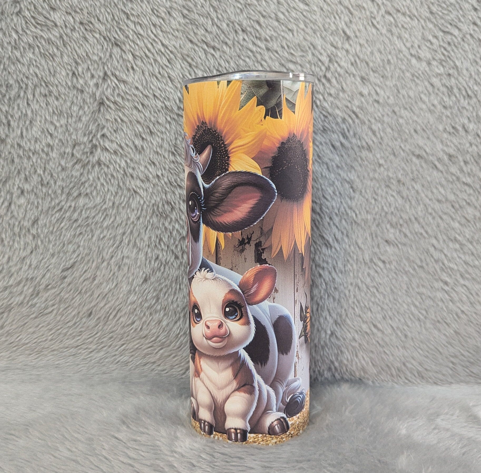 Cow Tumbler With Sunflowers 20oz With Reusable Straw, Can Be Personalized