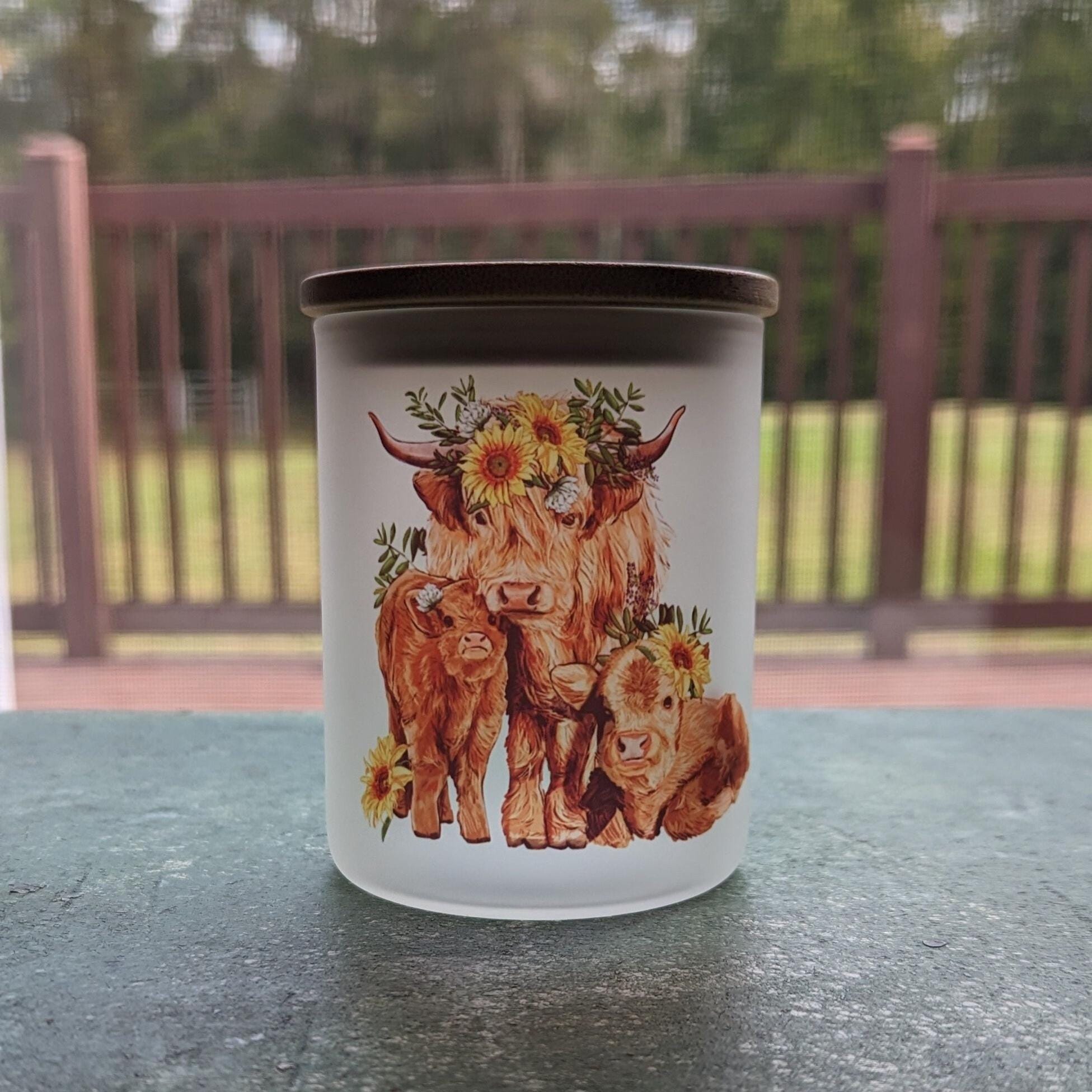 Glass Highland Cow Candle Holder With A Battery Operated Flickering Tea Light