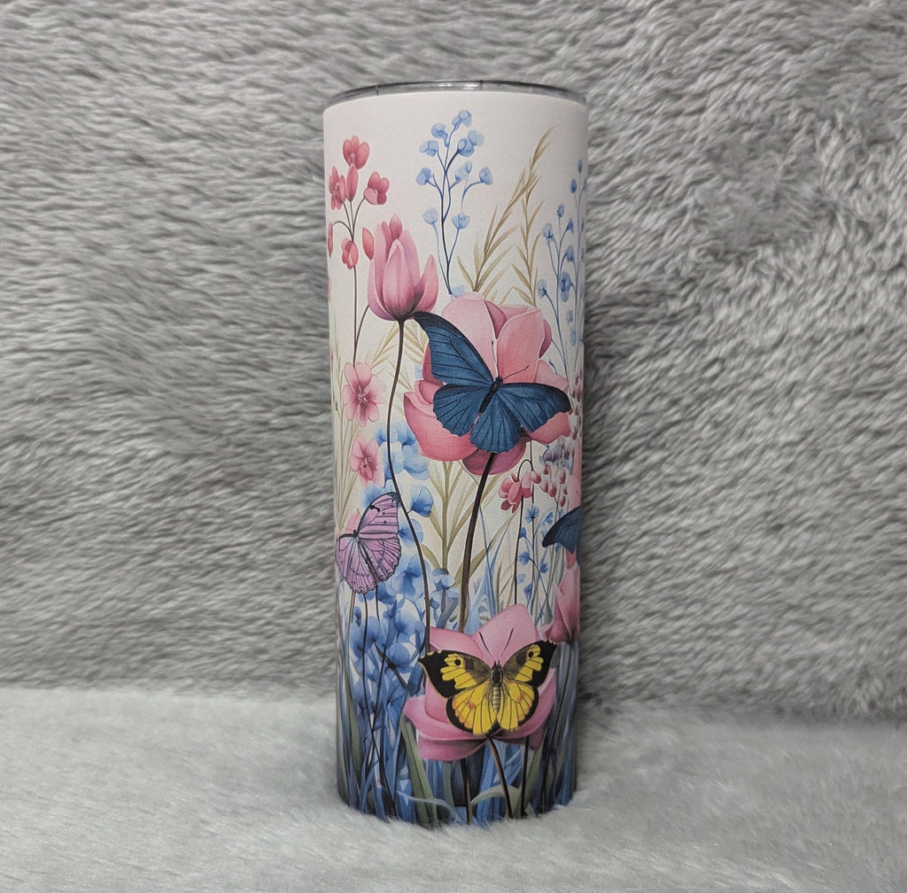 Pretty Butterfly Tumbler 20oz With Reusable Straw, Can Be Personalized