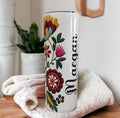 Personalized Flowers Stitch Design Tumbler 20oz Includes Reusable Straw