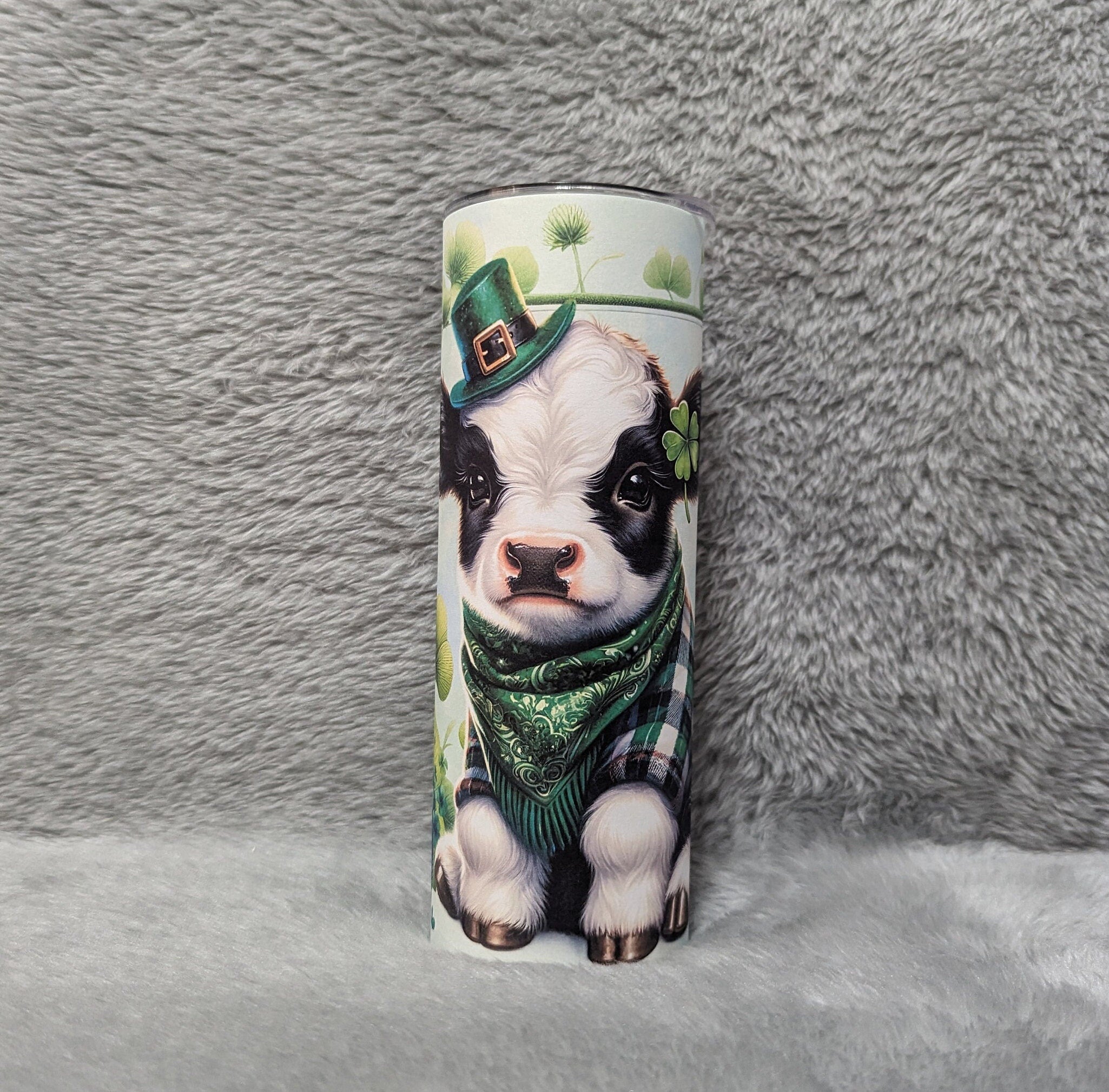 St Patricks Day Cow Tumbler 20oz With Reusable Straw, Can Be Personalized
