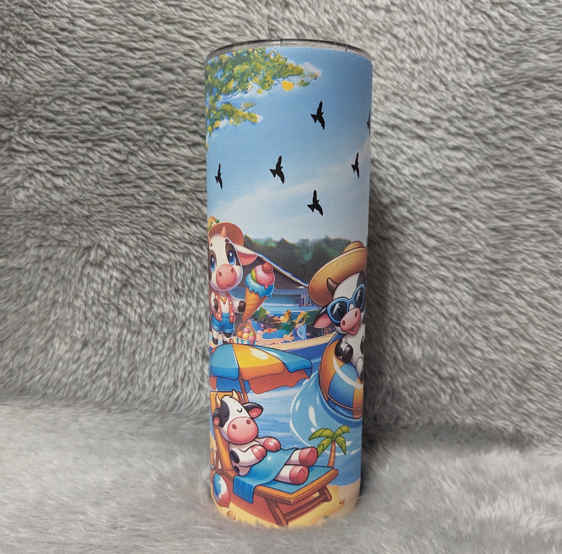 Pool Cow Tumbler 20oz With Reusable Straw, Can Be Personalized