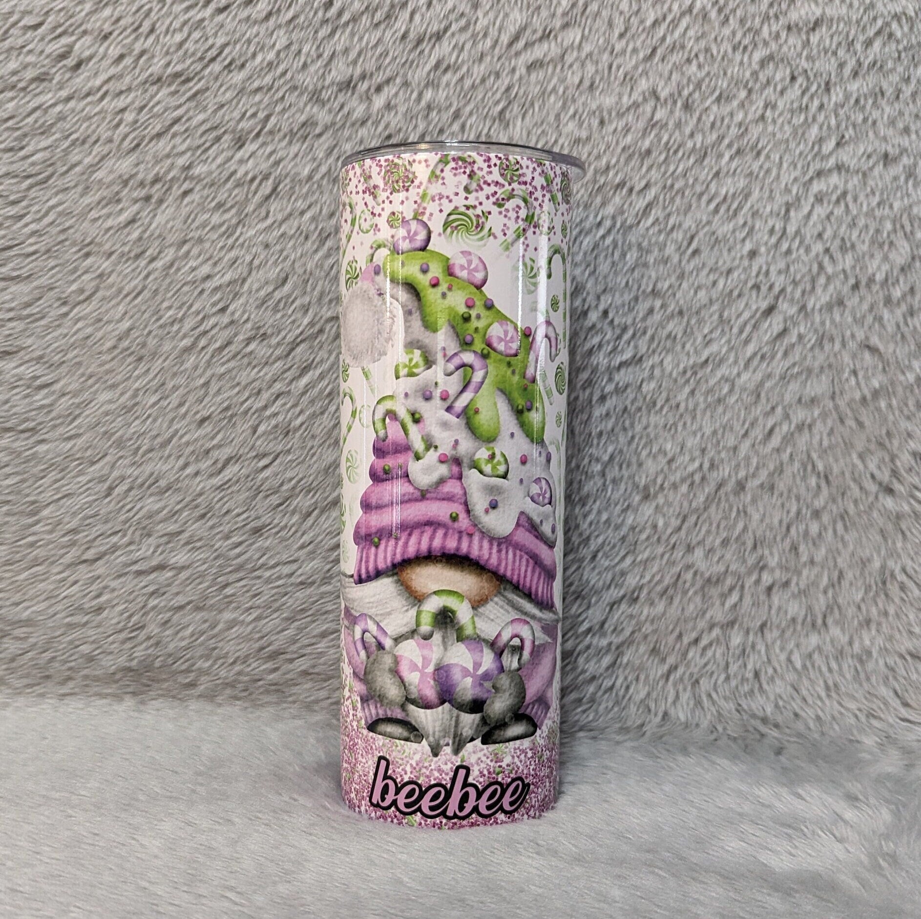 Candy Cane Gnome Tumbler  20oz With Reusable Straw