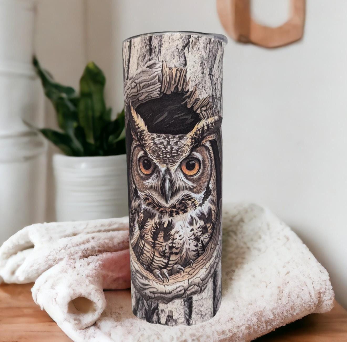 Owl Tumbler 20oz With Reusable Straw, Can Be Personalized