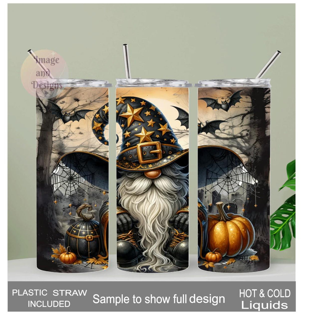 Halloween Gnome Tumbler 20oz With Reusable Straw, Can Be Personalized