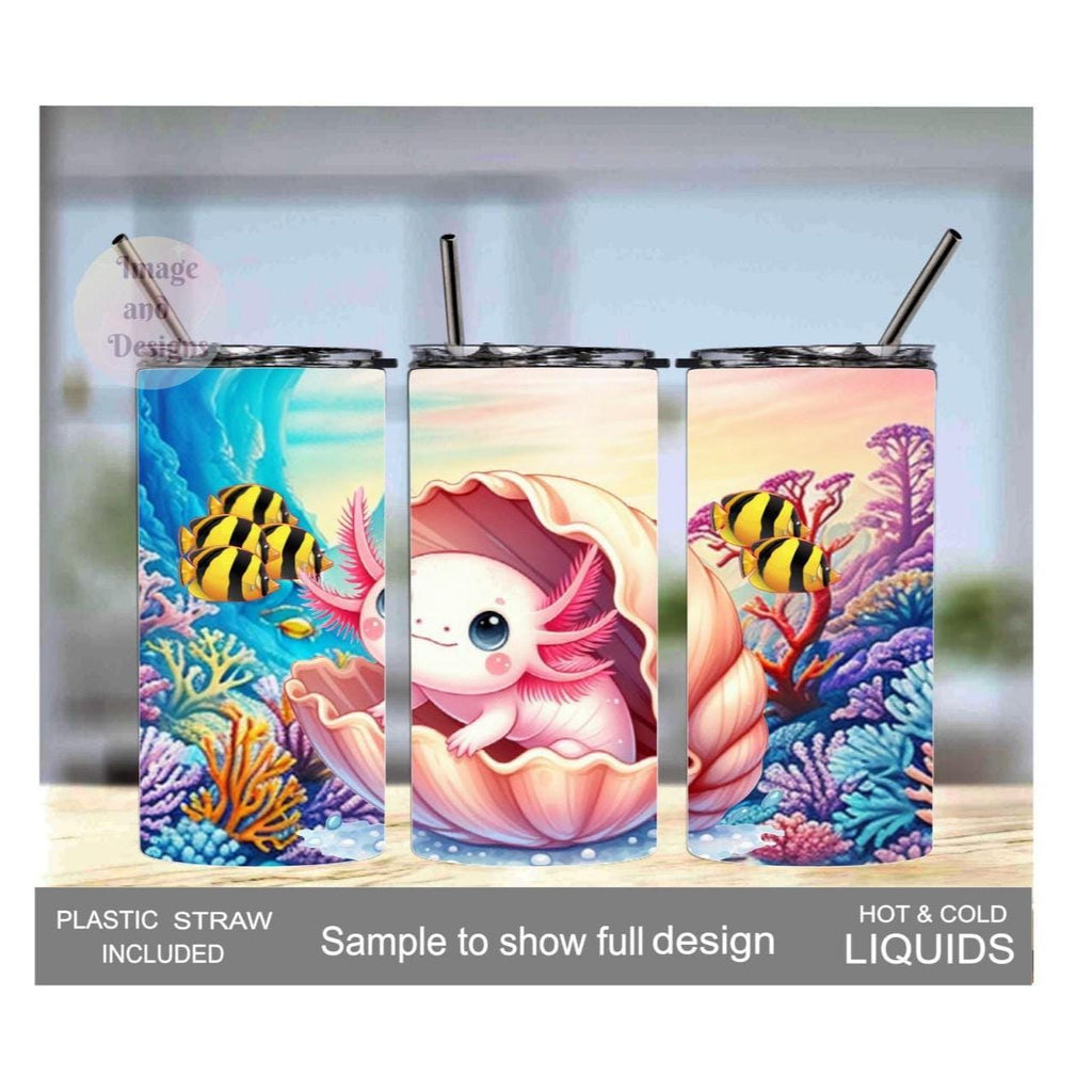 Kids Axolotl Tumbler 15oz With Reusable Straw, Can Be Personalized
