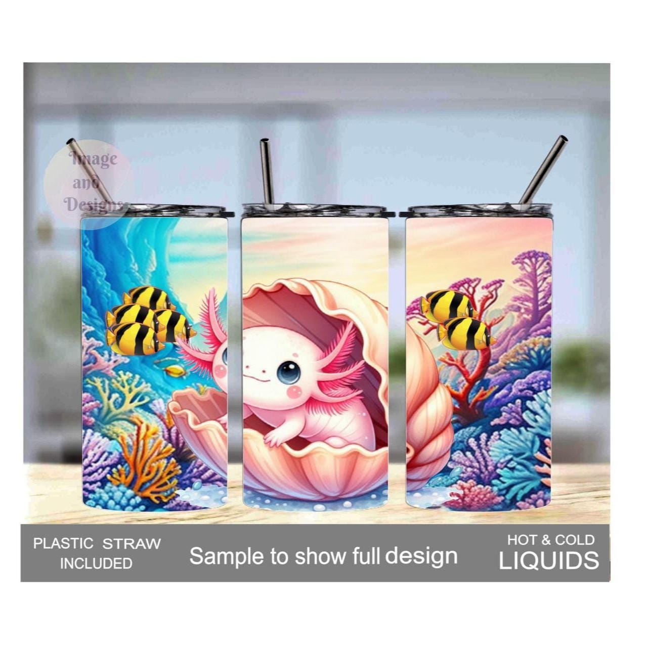 Kids Axolotl Tumbler 15oz With Reusable Straw, Can Be Personalized