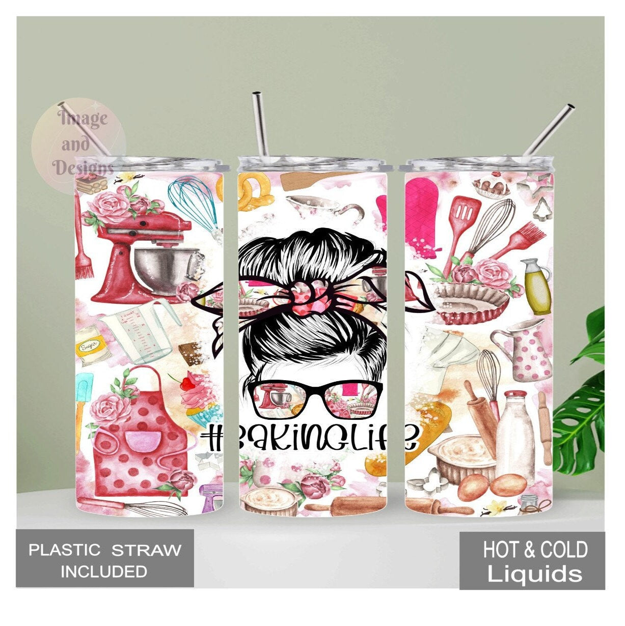 Baking Life Tumbler 20oz With Reusable Straw, Can Be Personalized