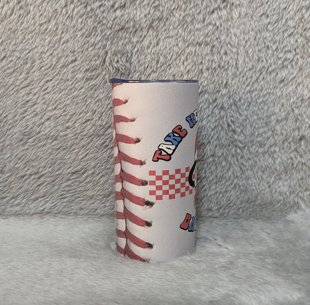 Kids Baseball Tumbler Take Me Out to the Ballpark 15oz With Reusable Straw, Can Be Personalized
