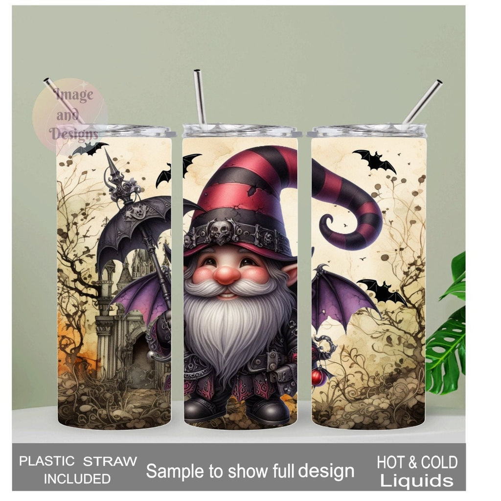 Gothic Gnome Tumbler 20oz With Reusable Straw, Can Be Personalized