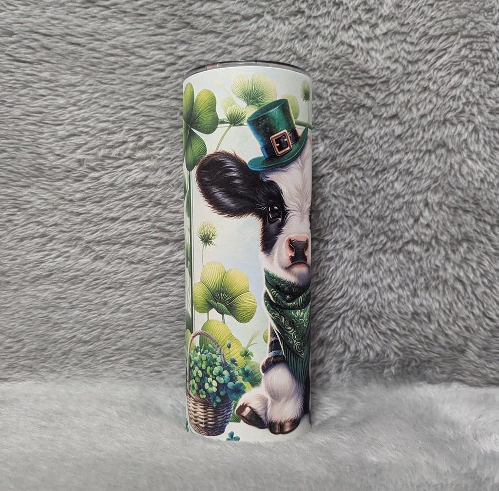 St Patricks Day Cow Tumbler 20oz With Reusable Straw, Can Be Personalized