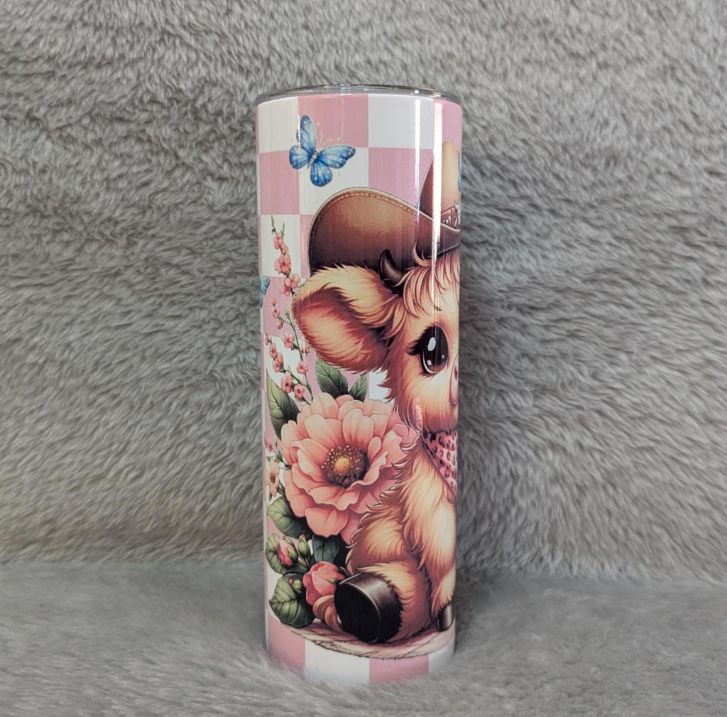 Cute Highland Cow Cowgirl Tumbler 20oz With Reusable Straw, Can Be Personalized