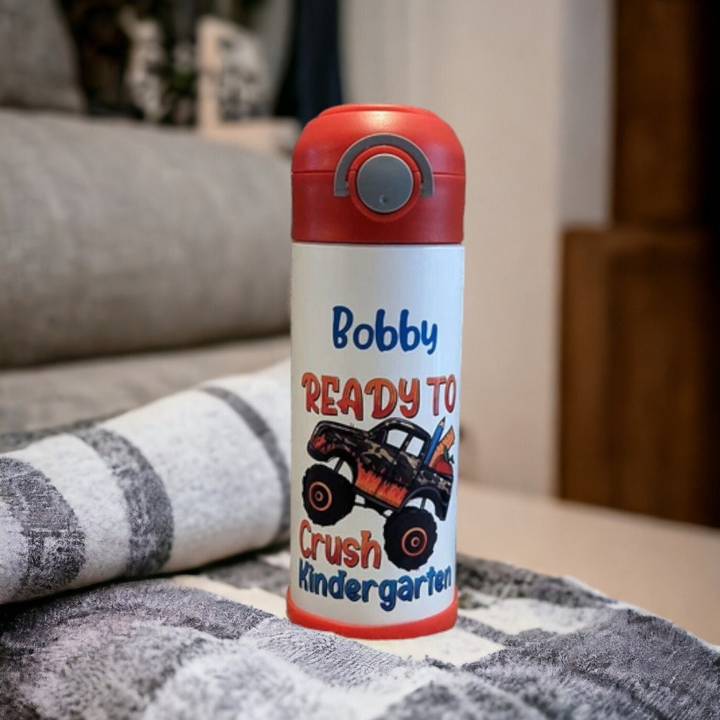 Kids School Water Bottle 12oz With Reusable Straw Can Be Personalized