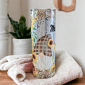 Cute Gnome With Sunflowers Tumbler 20oz With Reusable Straw, Can Be Personalized