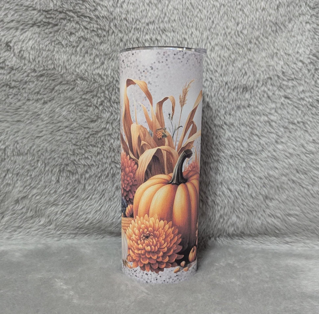 Floral Pumpkin Tumbler 20oz With Reusable Straw, Can Be Personalized