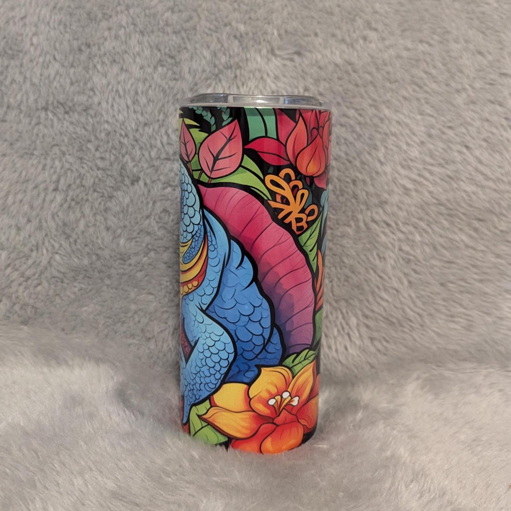 Neon Iguana Lizard Kids Tumbler 15oz With Reusable Straw, Can Be Personalized