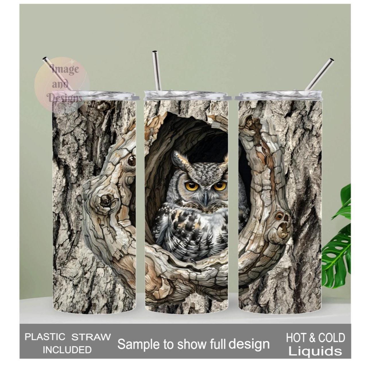 Owl Tumbler 20oz With Reusable Straw, Can Be Personalized