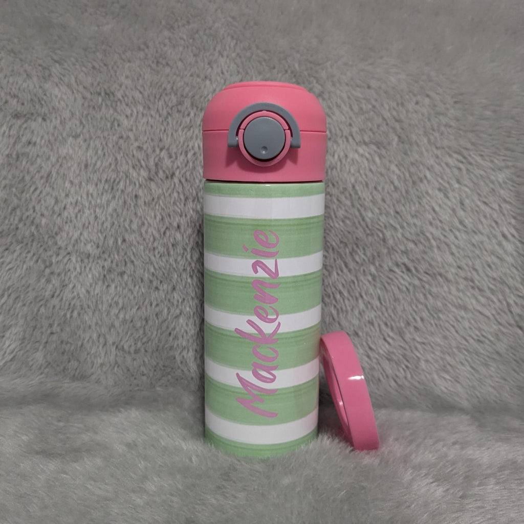 Kids Striped Water Bottle 12oz With Reusable Straw Can Be Personalized