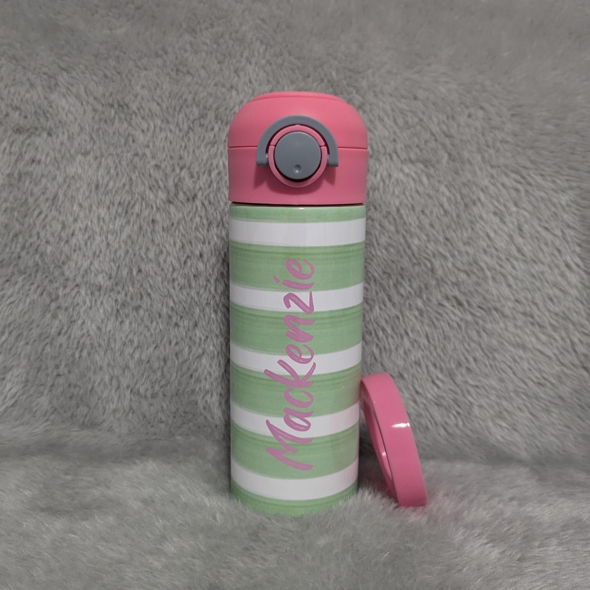 Kids Striped Water Bottle 12oz With Reusable Straw Can Be Personalized