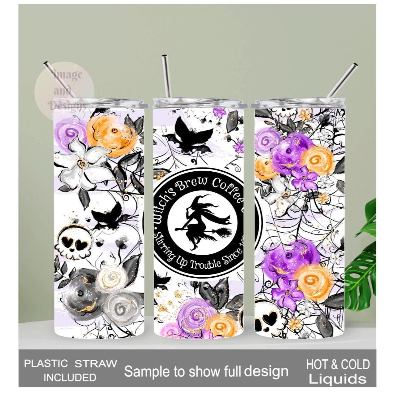Witch Tumbler 20oz With Reusable Straw, Can Be Personalized