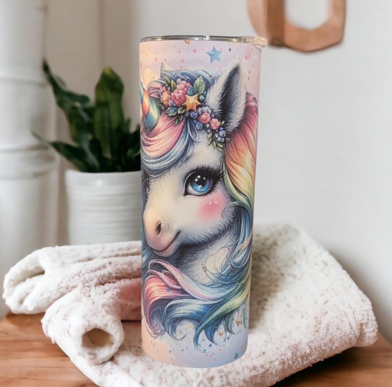 Colorful Unicorn Tumbler 20oz With Reusable Straw, Can Be Personalized