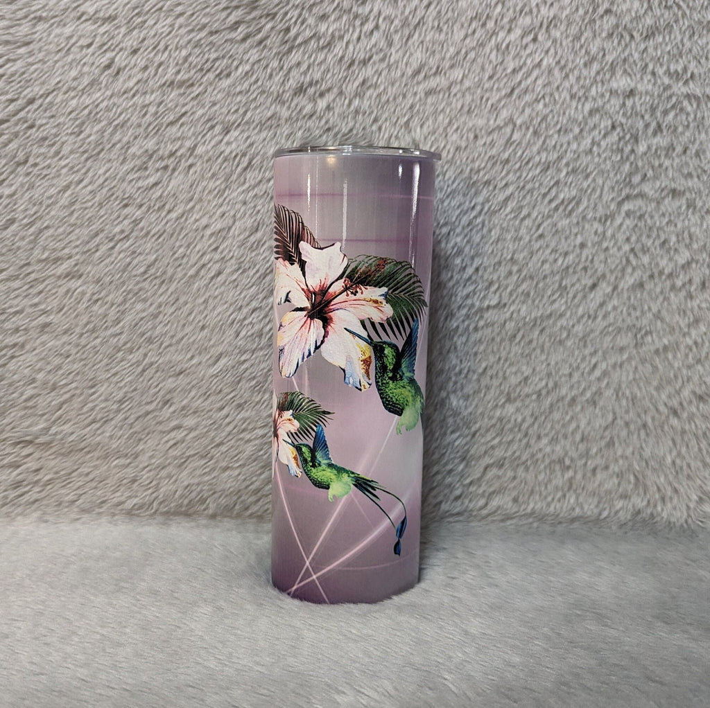 Floral Hummingbird Tumbler 20oz With Reusable Straw, Can Be Personalized