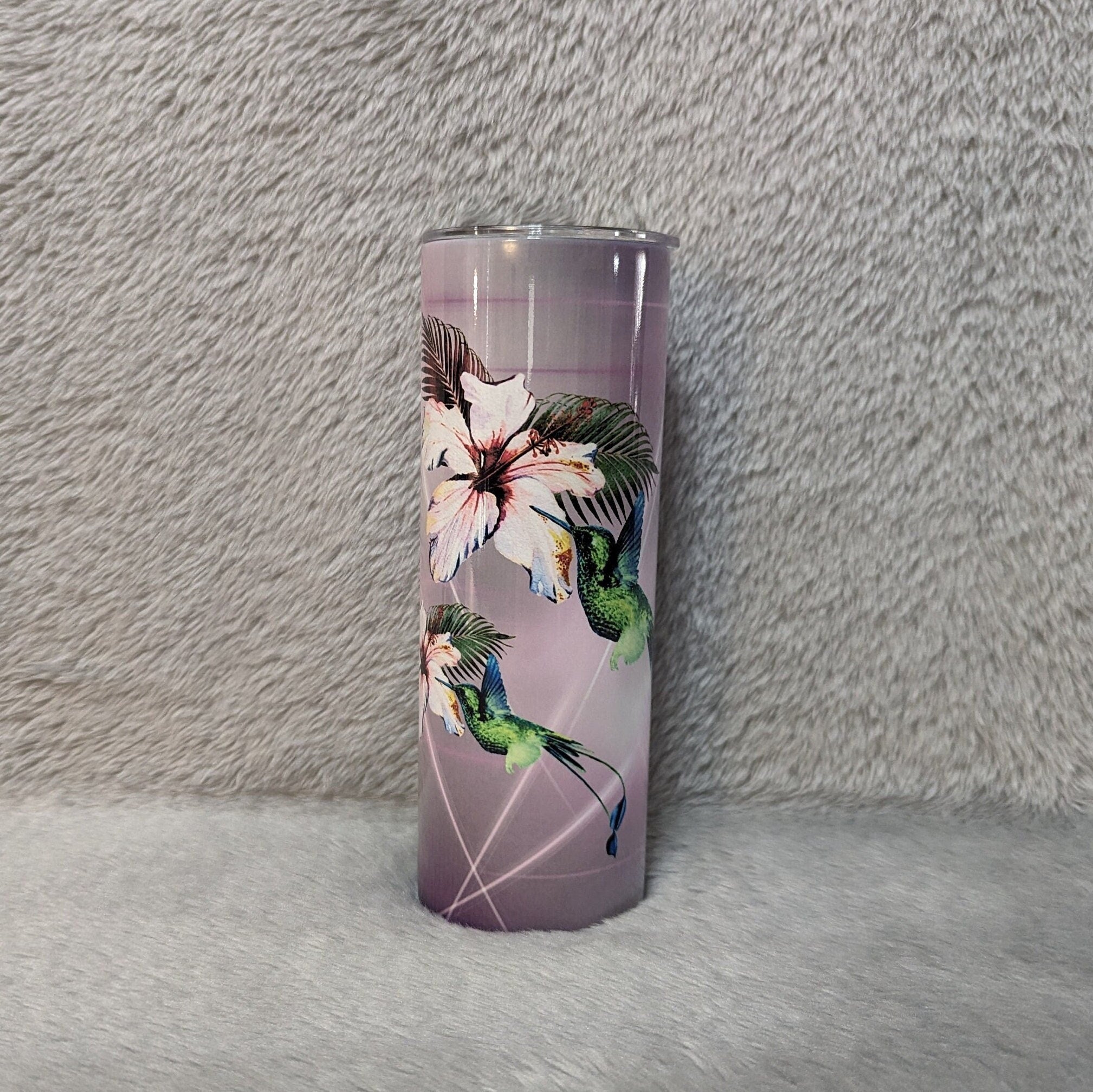 Floral Hummingbird Tumbler 20oz With Reusable Straw, Can Be Personalized
