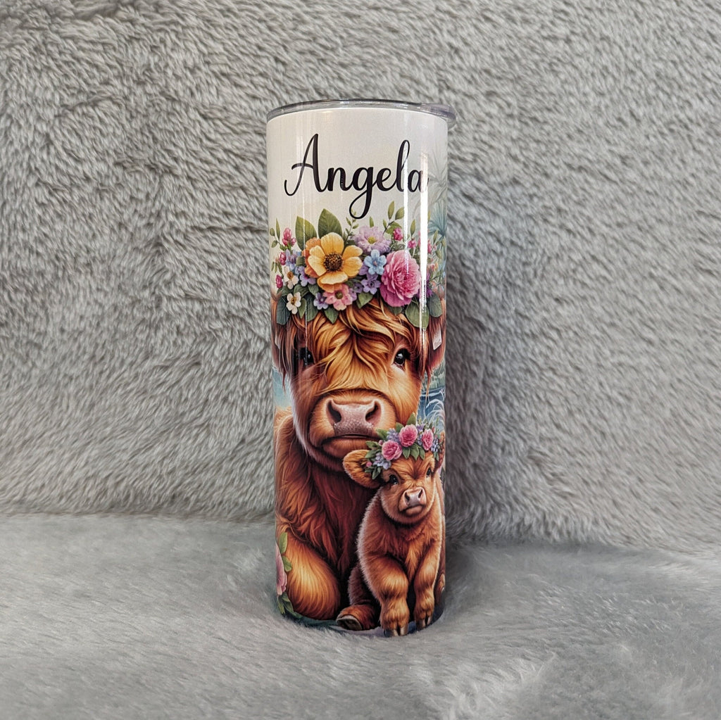 Highland Cow Tumbler 20oz With Reusable Straw, Can Be Personalized