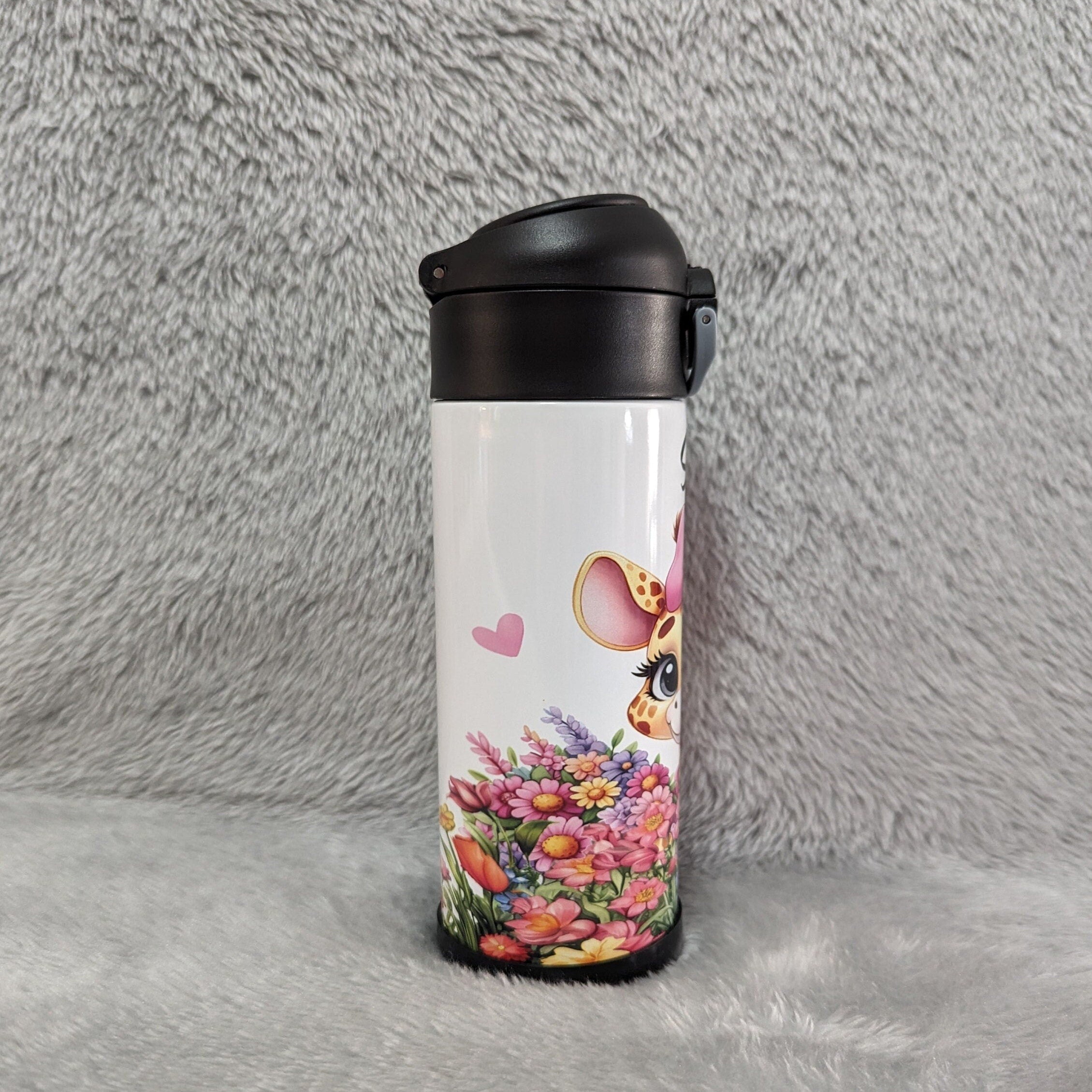 Girl Giraffe Water Bottle 12oz With Reusable Straw Can Be Personalized