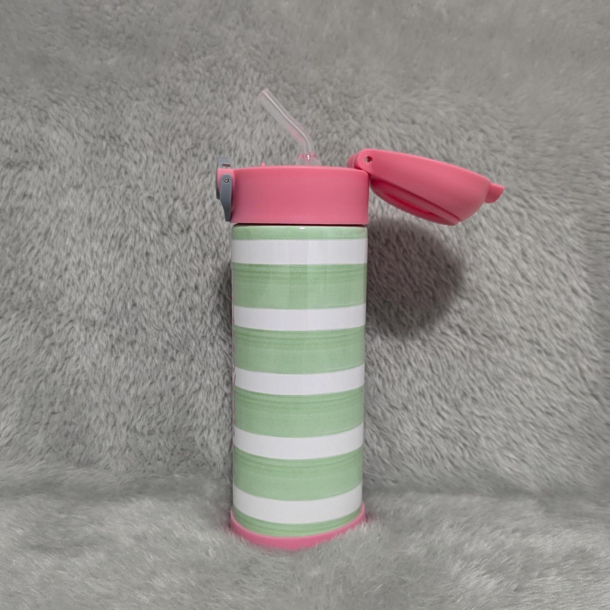 Kids Striped Water Bottle 12oz With Reusable Straw Can Be Personalized