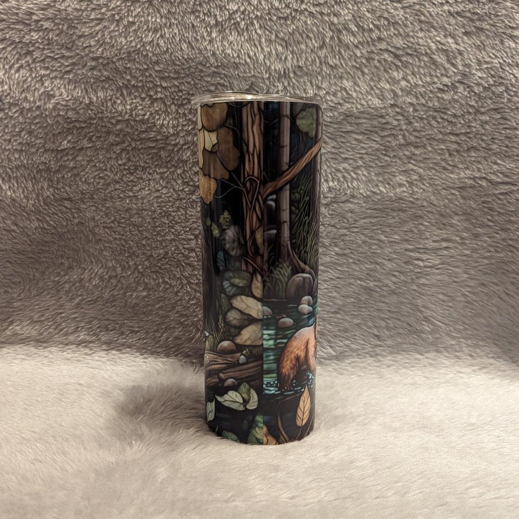Bear Tumbler With A Stained Glass Design 20oz With Reusable Straw, Can Be Personalized