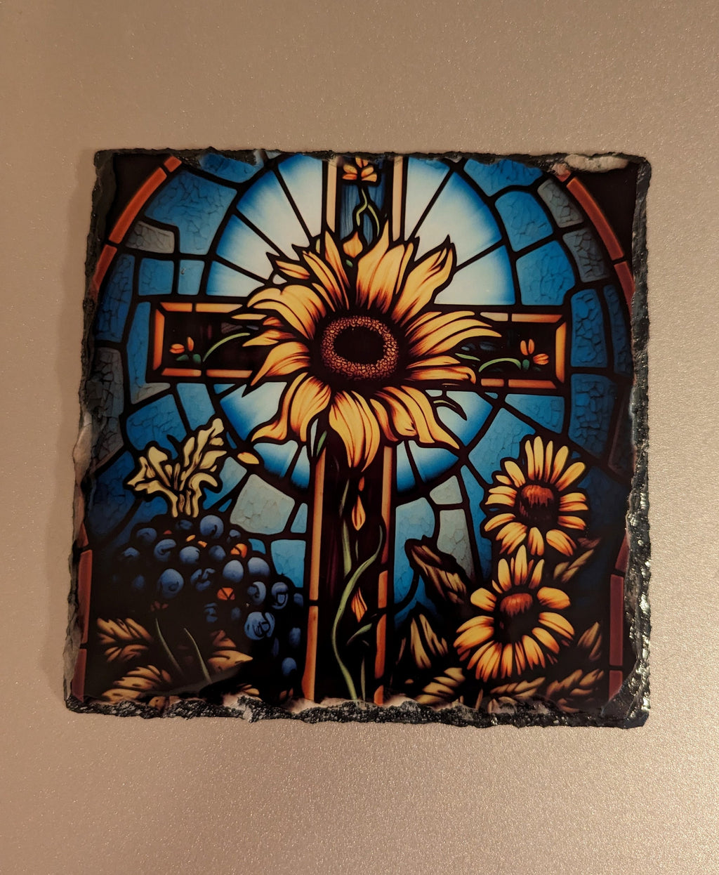 Religious Slate Cross Picture With Display Legs