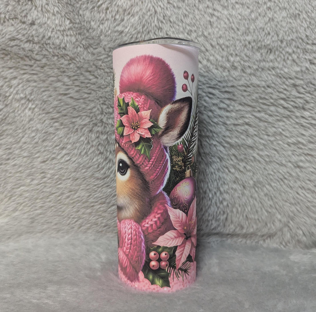 Christmas Deer Tumbler 20oz With Reusable Straw, Can Be Personalized