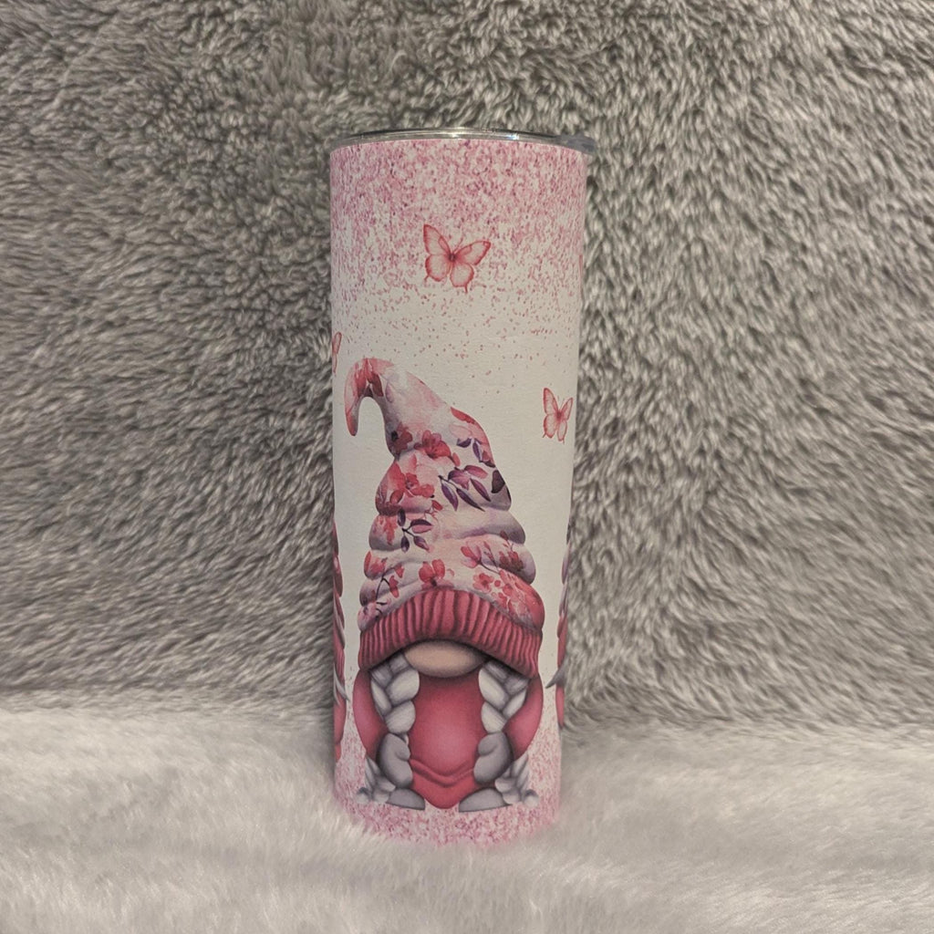Gnome Tumbler with Butterflies and A Glitter Design 20oz With Reusable Straw, Can Be Personalized