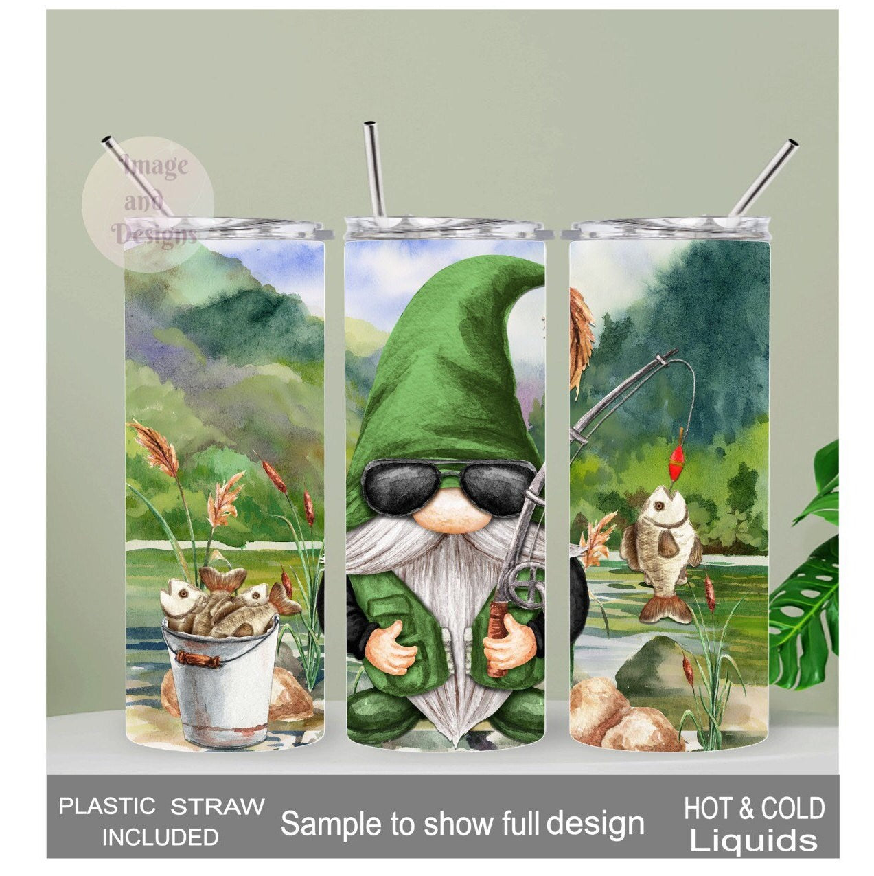 Fishing Gnome Tumbler 20oz With Reusable Straw, Can Be Personalized