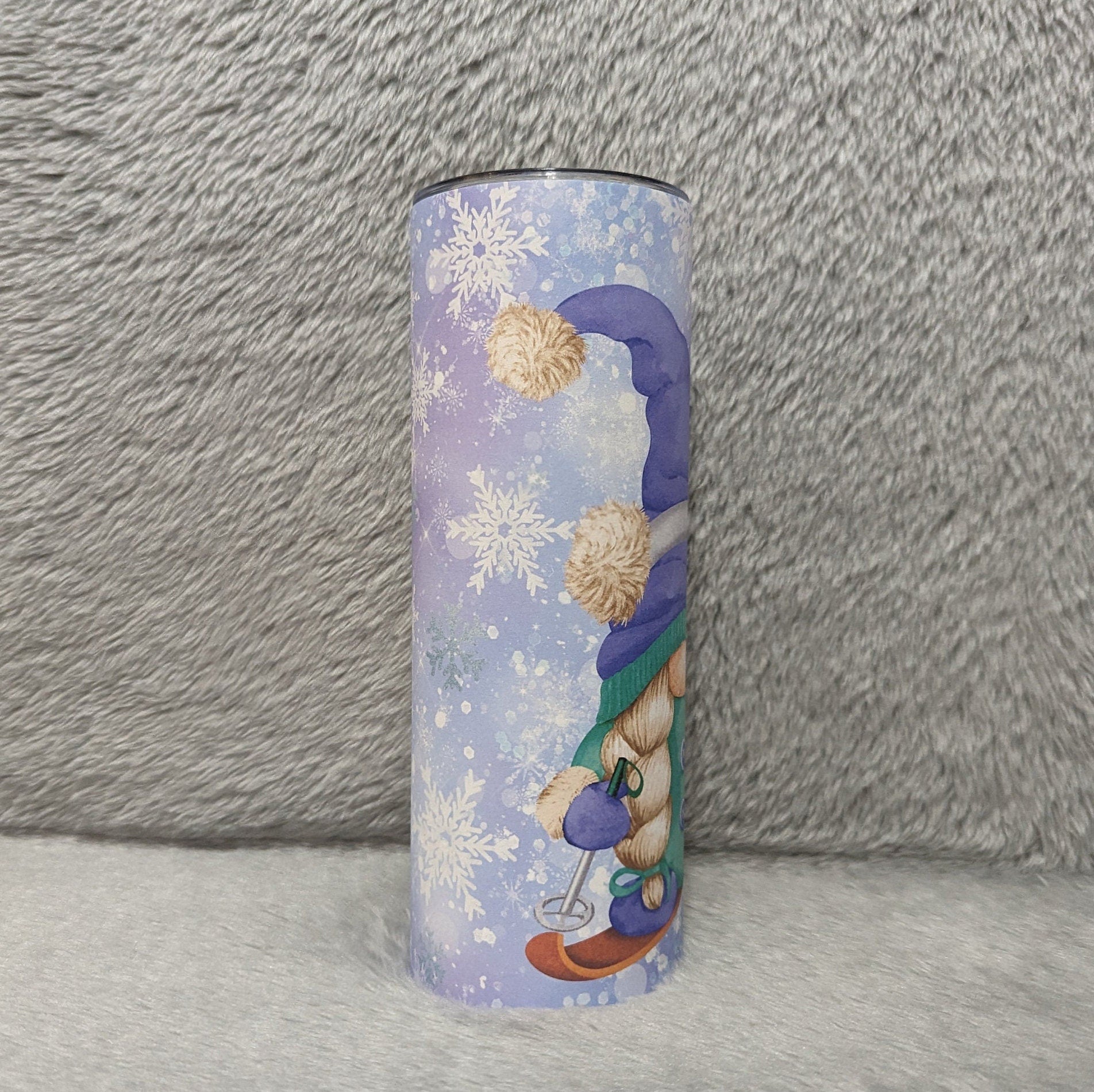 Girl Gnome Skiing Tumbler 20oz With Reusable Straw, Can Be Personalized