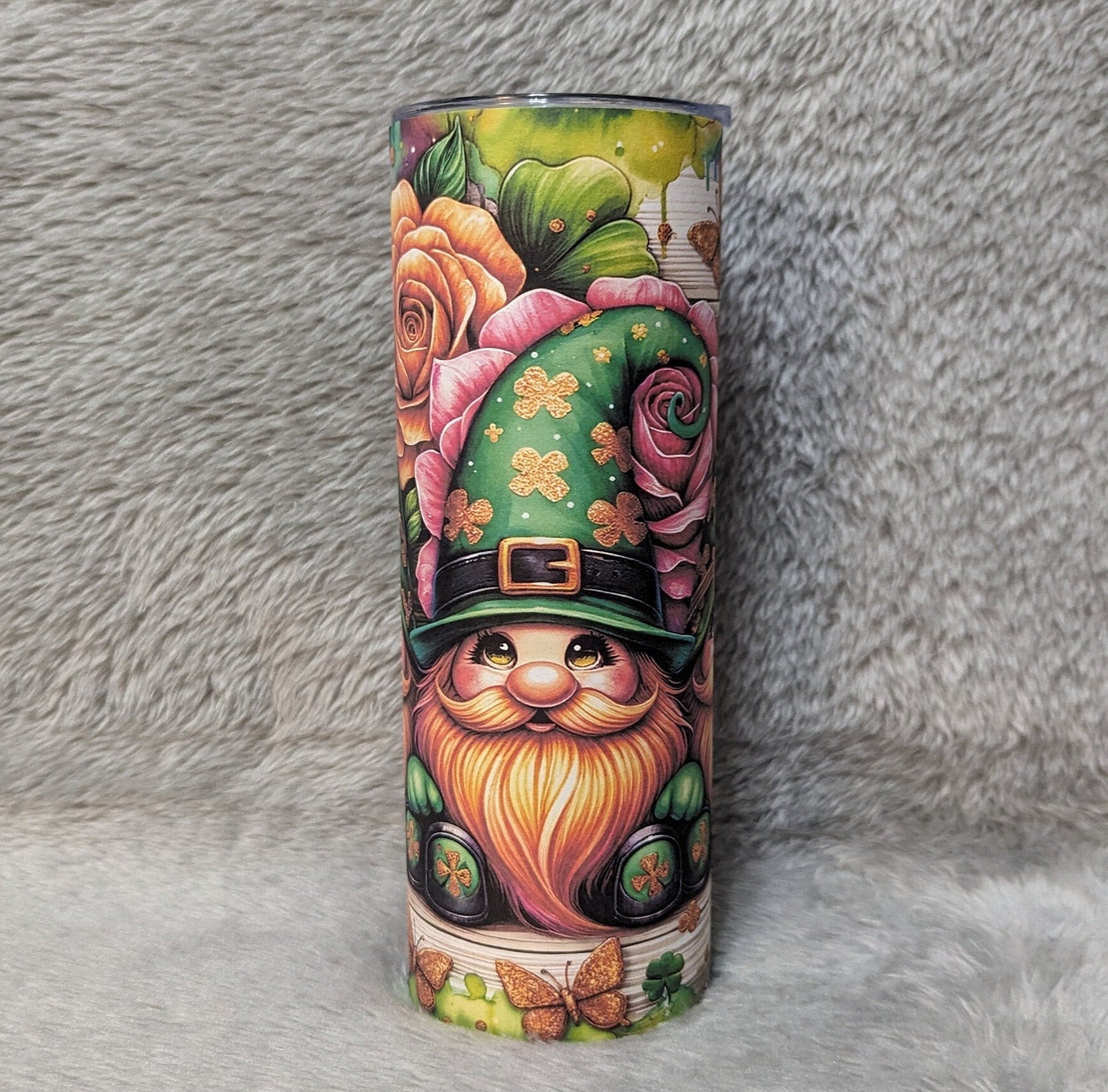 Lucky Irish Gnome Tumbler 20oz With Reusable Straw, Can Be Personalized